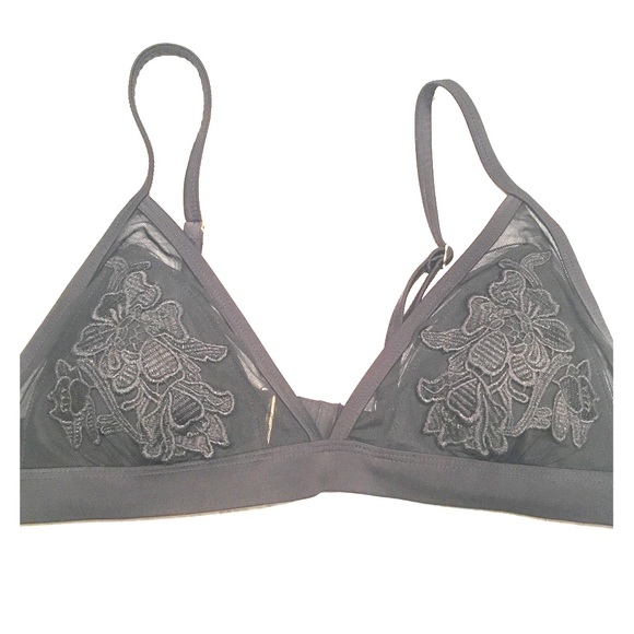 Other - Lace Sheer Mesh Triangle Bralette Black Flower